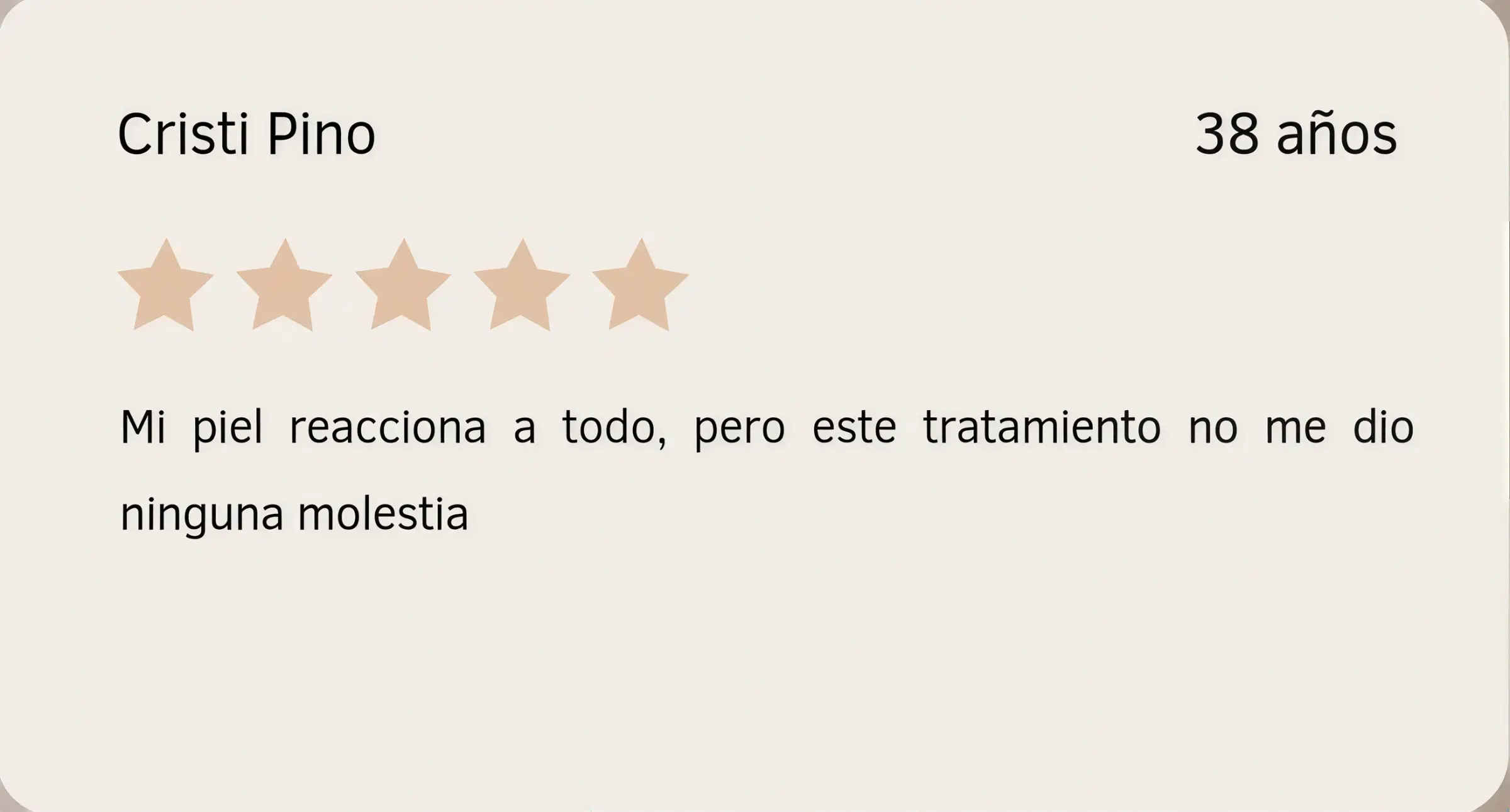 Testimonio de Cristi Pino sobre Piel en Equilibrio Tarjeta con reseña de Cristi Pino sobre su experiencia con el tratamiento Piel en Equilibrio en Depidi.