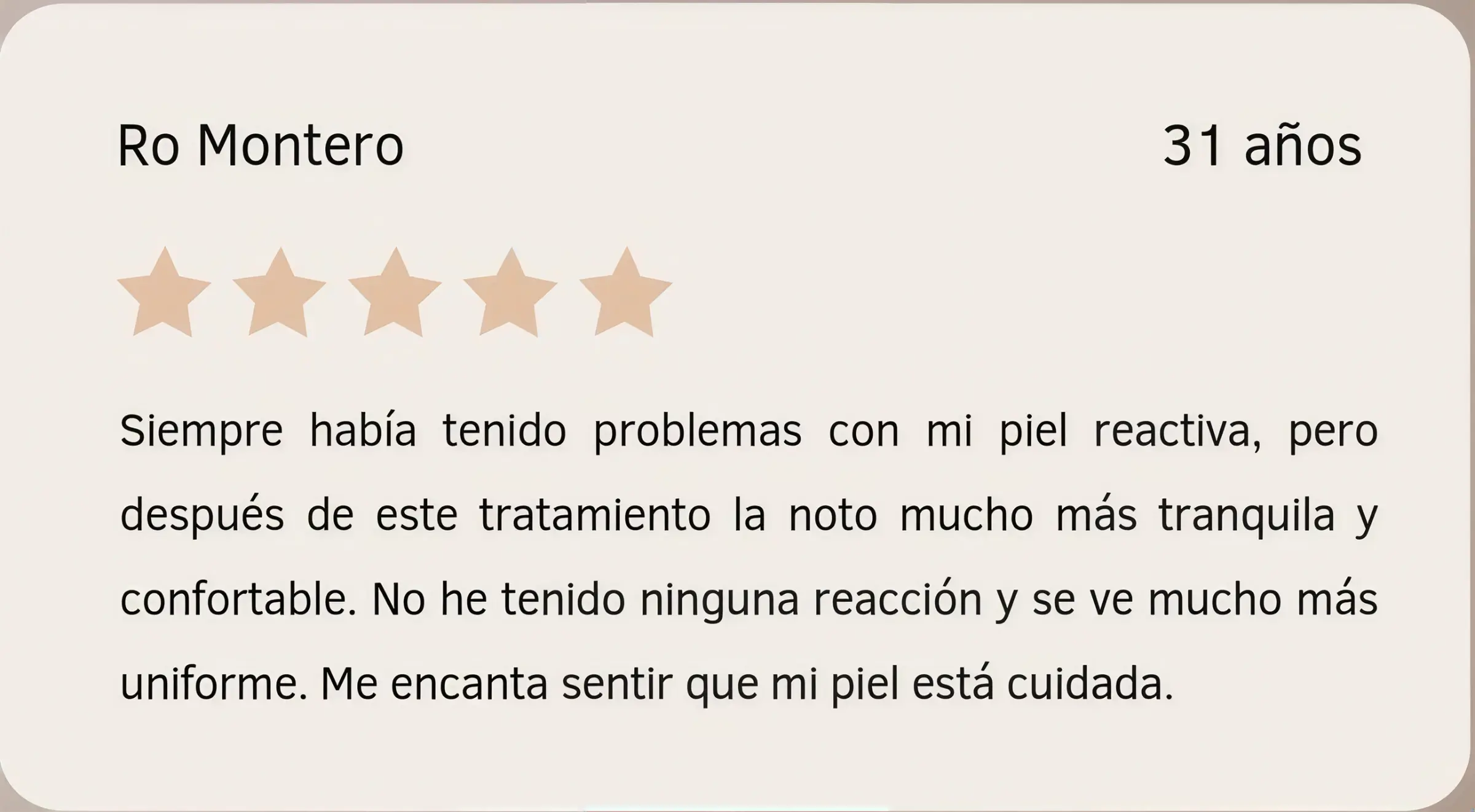 Testimonio de Ro Montero sobre Piel en Equilibrio Tarjeta con reseña de Ro Montero sobre su experiencia con Piel en Equilibrio en Depidi.