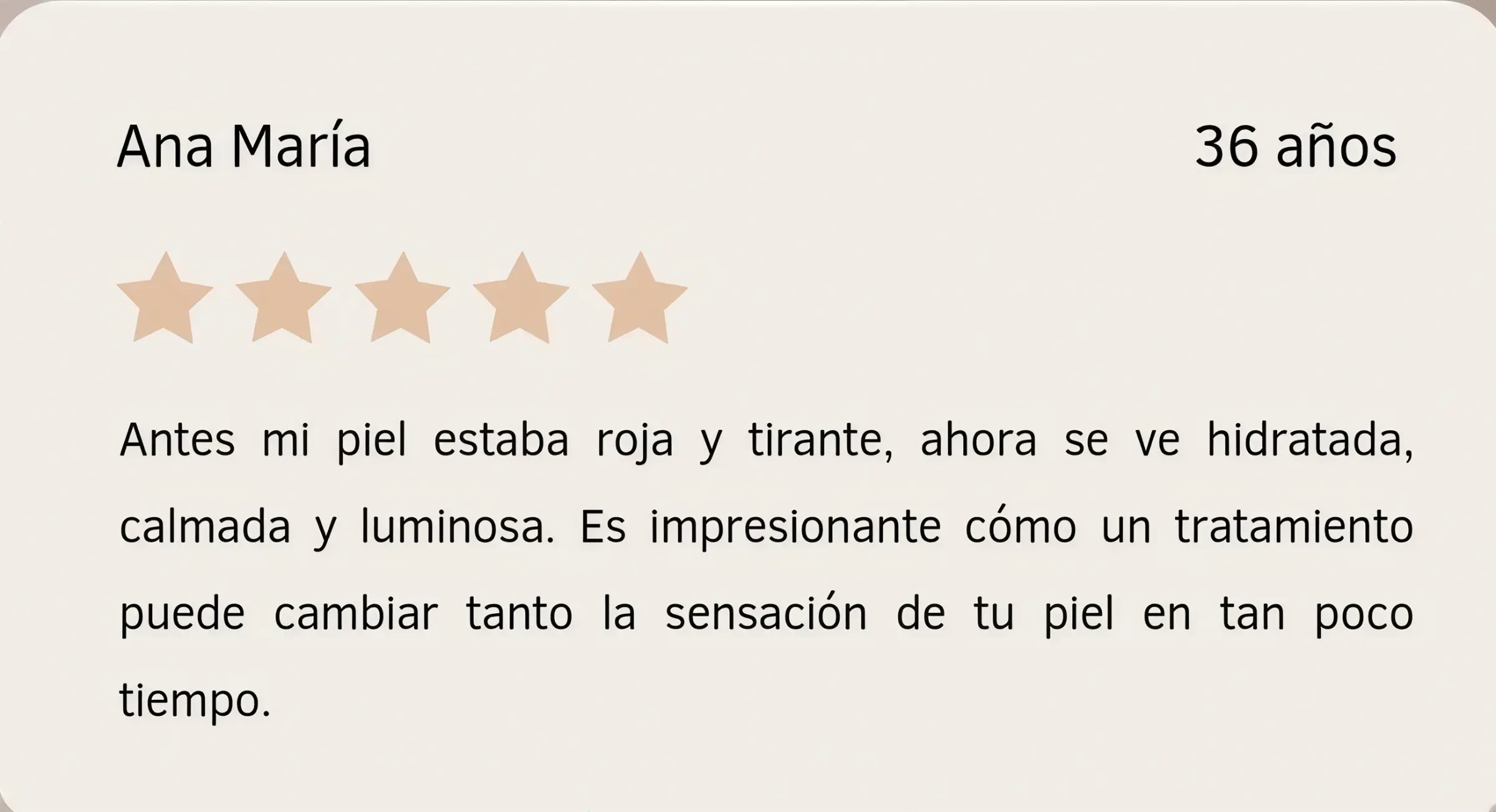 Testimonio de Ana María sobre Piel en Equilibrio Tarjeta con reseña de Ana María sobre su experiencia con Piel en Equilibrio en Depidi.