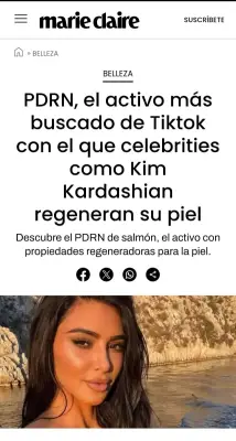 Captura de un artículo de Marie Claire sobre PDRN y sus aplicaciones en regeneración cutánea.