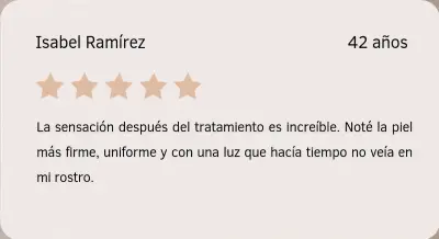 Tarjeta con reseña de Isabel Ramírez sobre su experiencia con un tratamiento Diamont Bisse en Depidi.
