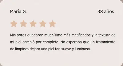 Tarjeta con reseña de María G. sobre su experiencia con un tratamiento Diamont Bisse en Depidi.