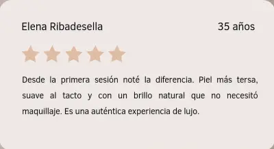 Tarjeta con reseña de Elena Ribadesella sobre su experiencia con un tratamiento Diamont Bisse en Depidi.